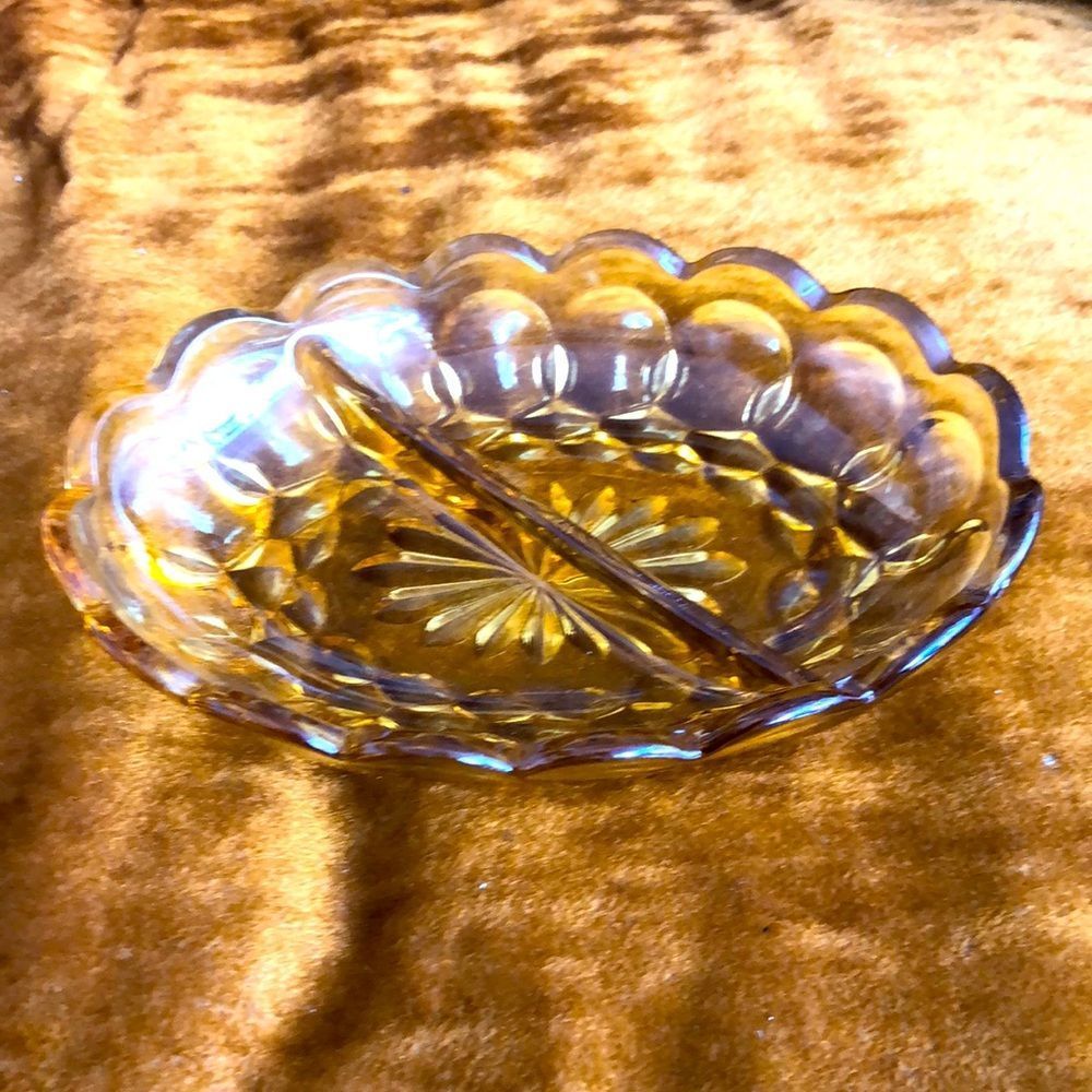 Vintage Amber Glass Divided Tray